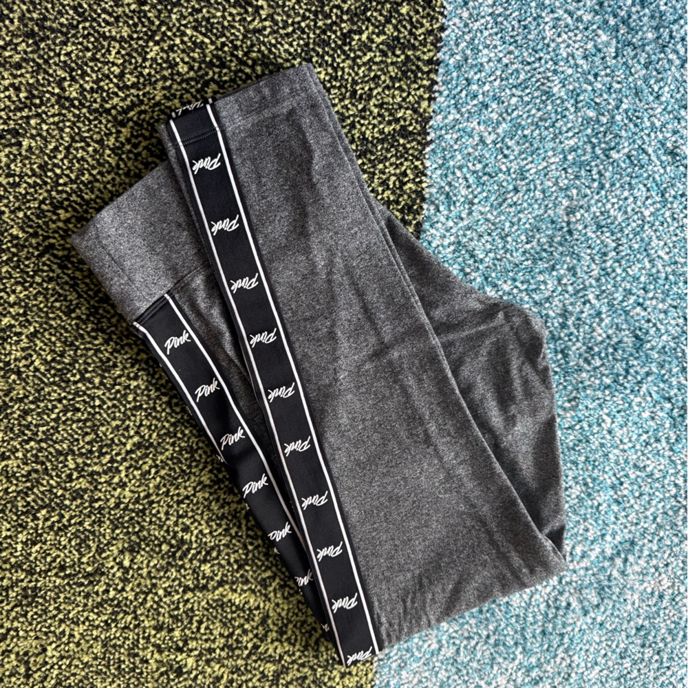 PINK Victoria's Secret Charcoal Leggings with Black Side Stripe - Picture 8 of 8